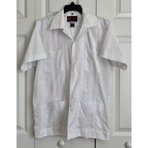 GUAYABERA YUCATECA PRINCETON MEN'S SIZE M/38 WHITE SHORT SLEEVE EMBROIDERED